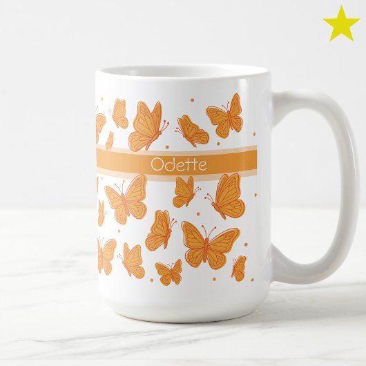 Oranje Vlinders & Stippen Aangepaste Naam Monogram Koffiemok