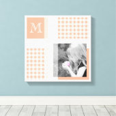 Oranje Voeg je foto Gingham Modern Monogram toe Canvas Afdruk (Insitu (Houten vloer))