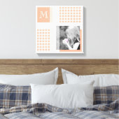 Oranje Voeg je foto Gingham Modern Monogram toe Canvas Afdruk (Insitu (Slaapkamer))