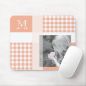 Oranje Voeg je foto Gingham Modern Monogram toe Muismat (Met muis)