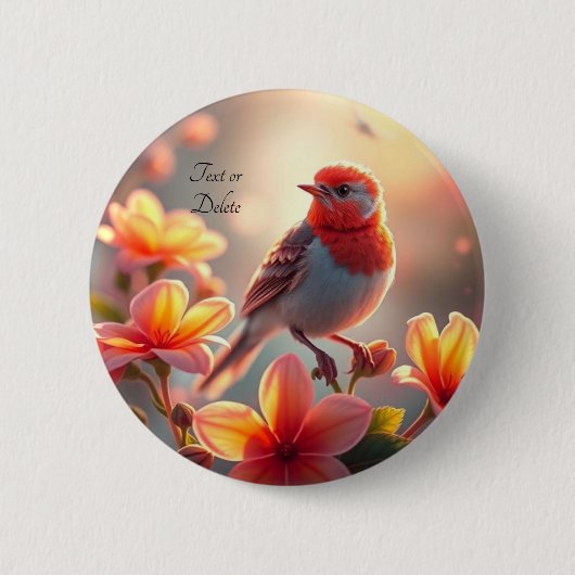 Oranje Vogel Bloem Knop Ronde Button 5,7 Cm (Voorkant)
