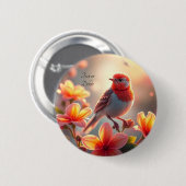 Oranje Vogel Bloem Knop Ronde Button 5,7 Cm (Voorkant /achterkant)