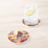 Oranje Vogel Bloem Zandsteen Onderzetter (Zijkant)