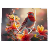 Oranje Vogel Bloemen Geschenktas Groot Cadeauzakje (Achterkant)