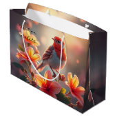 Oranje Vogel Bloemen Geschenktas Groot Cadeauzakje (Achterkant Gekanteld)