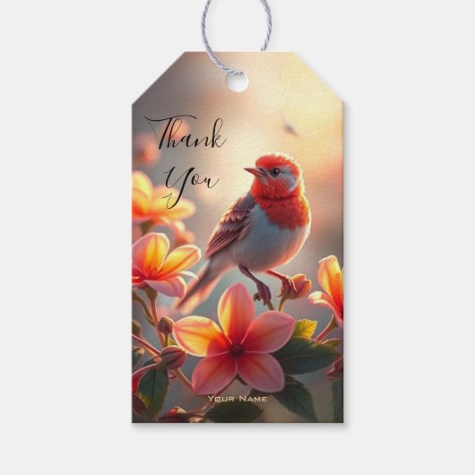 Oranje Vogel Bloemen Gift Label Cadeaulabel (Voorkant)