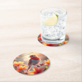 Oranje Vogel Bloemen Papier Onderzetter (Insitu)