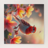 Oranje Vogel Bloemige Legpuzzel (Horizontaal)