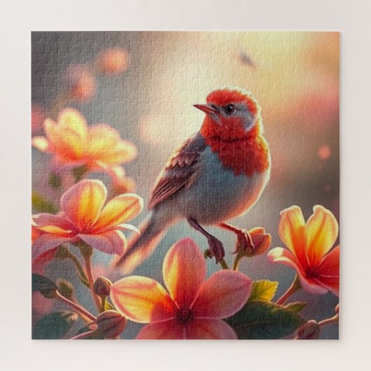 Oranje Vogel Bloemige Legpuzzel (Verticaal)