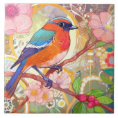 Oranje Vogel Girly Roze Spring Flower Bloemen Tegeltje (Voorkant)