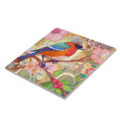 Oranje Vogel Girly Roze Spring Flower Bloemen Tegeltje (Zijkant)