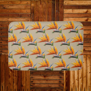Oranje Vogel van Paradijs Plant Patroon op Khaki Badmat