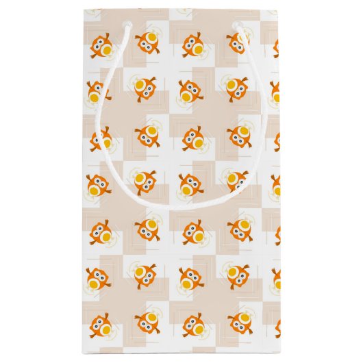 Oranje vogelpatroon klein cadeauzakje (Achterkant)