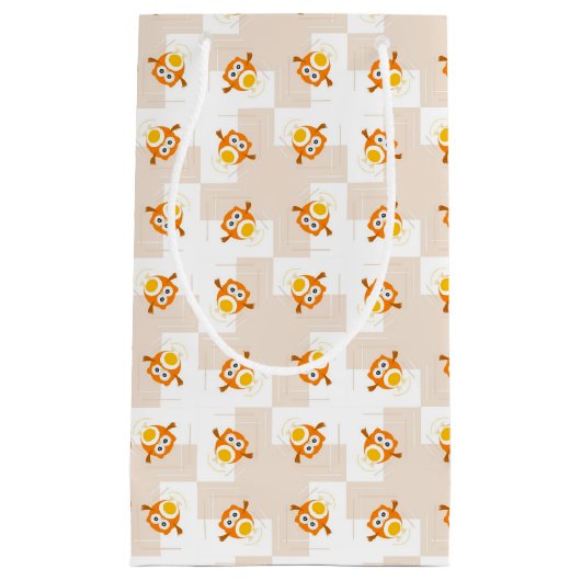 Oranje vogelpatroon klein cadeauzakje (Voorkant)