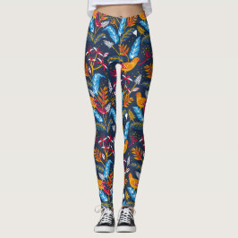 Oranje vogels en botanische veren leggings