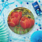 Oranje vogeltulpen papieren bordje (Feest)