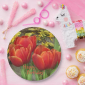 Oranje vogeltulpen papieren bordje (Feest)