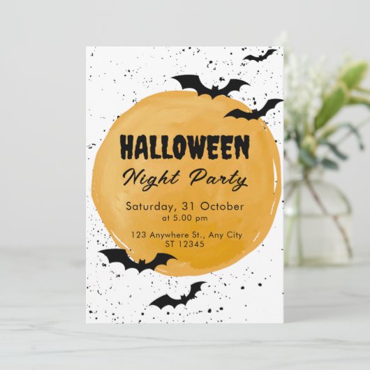 Oranje Volle Maan en Nachtvleermuis Spooky Hallowe Kaart (Staand voorkant)