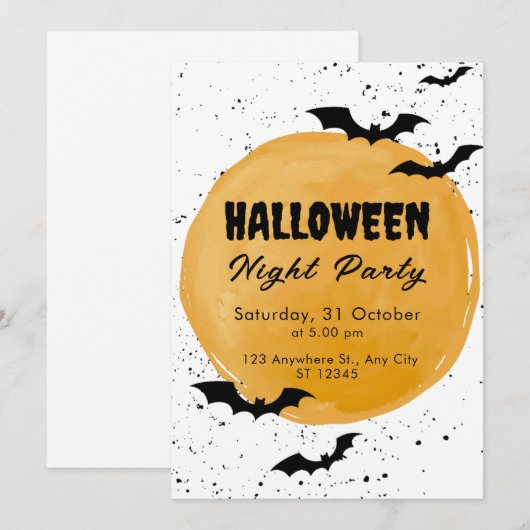 Oranje Volle Maan en Nachtvleermuis Spooky Hallowe Kaart (Voorkant / Achterkant)