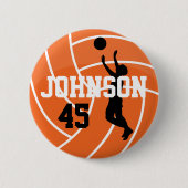 Oranje volleybal met Silhouette Player Ronde Button 5,7 Cm (Voorkant)