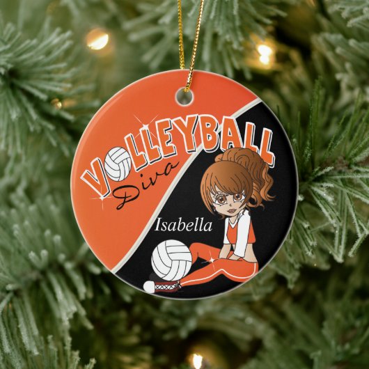 Oranje volleybal 🏐 speler Diva Girl Keramisch Ornament (Boom)