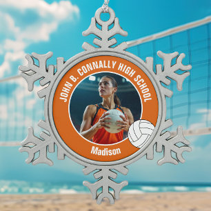 Oranje Volleybalspeler Foto Hoge School Tin Sneeuwvlok Ornament