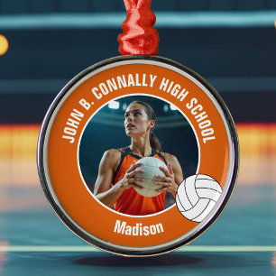 Oranje Volleybalspeler Foto Kerstcadeau Metalen Ornament