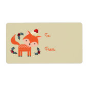 Oranje vos in kerstmuts Schattigee retro kerstcade Etiket (Voorkant)