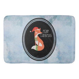 Oranje vos in Red Santa Hat Merry Kerstmis Badmat