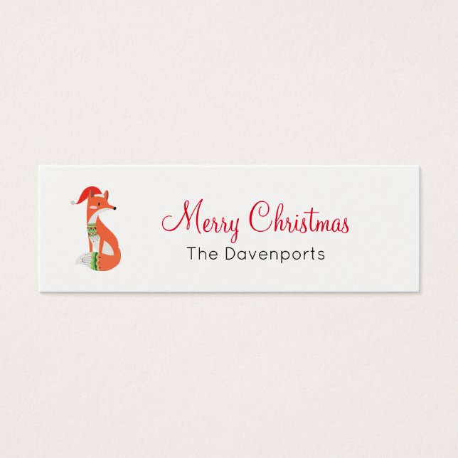 Oranje vos in Red Santa Hat Merry Kerstmis Mini Visitekaartjes (Voorkant)