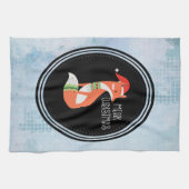 Oranje vos in Red Santa Hat Merry Kerstmis Theedoek (Horizontaal)