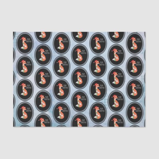 Oranje vos in Red Santa Hat Merry Kerstmis Tissuepapier (Voorkant)