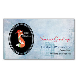 Oranje vos in Red Santa Hat Merry Kerstmis Visitekaartje Magneet