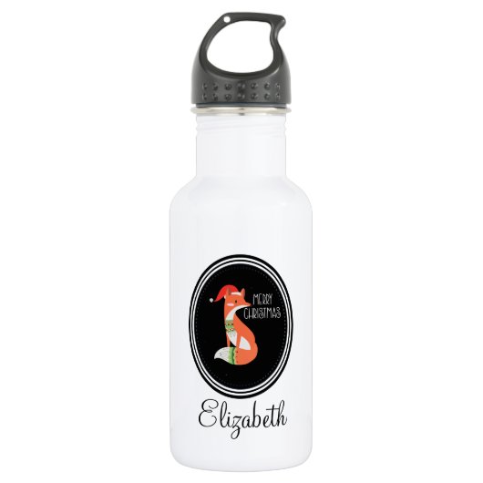 Oranje vos in Red Santa Hat Merry Kerstmis Waterfles (Voorkant)