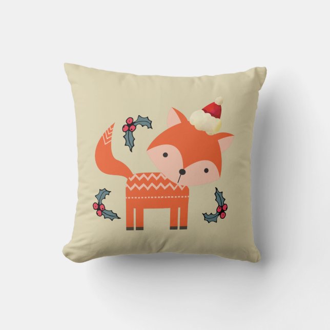 Oranje vos in Santa Hat Cute Whimsical Kussen (Voorkant)