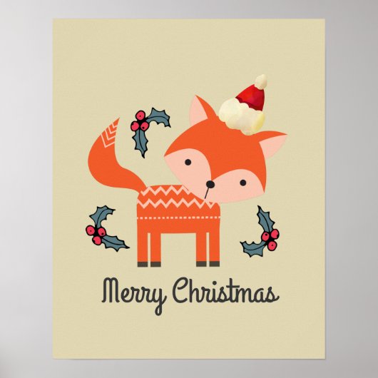 Oranje vos in Santa Hat Cute Whimsical Poster (Voorkant)