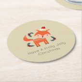 Oranje vos in Santa Hat Cute Whimsical Ronde Kartonnen Onderzetter (Gebogen)