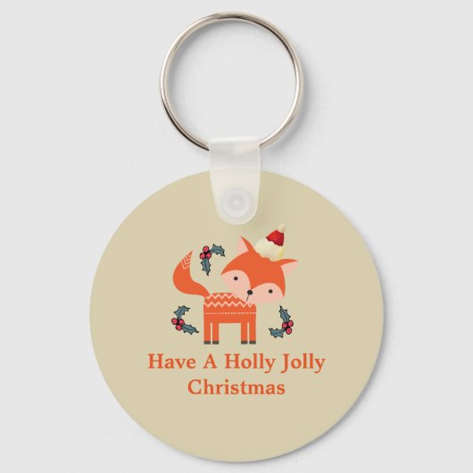Oranje vos in Santa Hat Cute Whimsical Sleutelhanger (Voorkant)