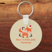 Oranje vos in Santa Hat Cute Whimsical Sleutelhanger (Voorkant)