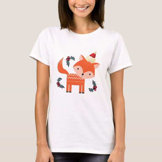 Oranje vos in Santa Hat Cute Whimsical T-shirt (Voorkant)