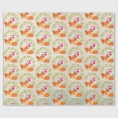 Oranje vos met rode harten en een groene krans cadeaupapier (Vlak)
