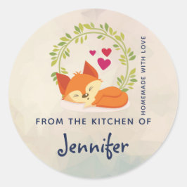 Oranje vos met rode harten keuken bakken ronde sticker