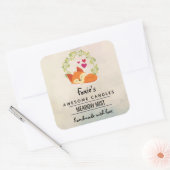 Oranje vos met rode harten Zeep-kaars Vierkante Sticker (Envelop)