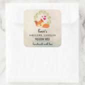 Oranje vos met rode harten Zeep-kaars Vierkante Sticker (Tas)