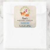 Oranje vos met rode harten Zeep-kaars Vierkante Sticker (Tas)