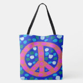 Oranje vredesbord op blauw tote bag (Achterkant)