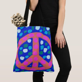 Oranje vredesbord op blauw tote bag