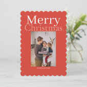 Oranje vrolijke kerst Gepersonaliseerde Familiefot Feestdagenkaart (Staand voorkant)