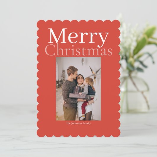 Oranje vrolijke kerst Gepersonaliseerde Familiefot Feestdagenkaart (Staand voorkant)