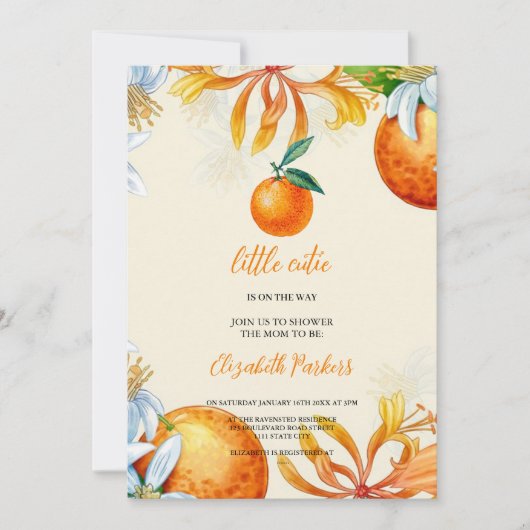 oranje vrucht babyshower uitnodiging (Voorkant)